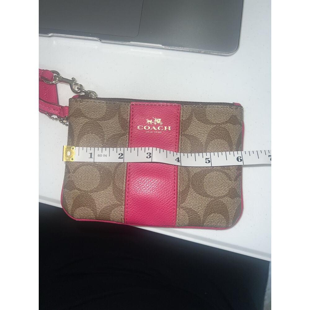 Coach Wristlet Brown & Pink Signature Canvas Zip-Up Small Purse Authentic - Picture 6 of 6